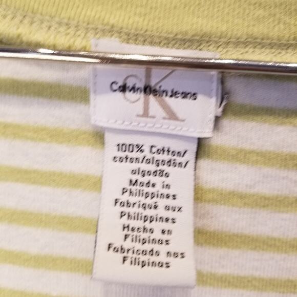 Calvin Klein White Green Stripe Crop Top Stretch Cotton  XL - Picture 2 of 8